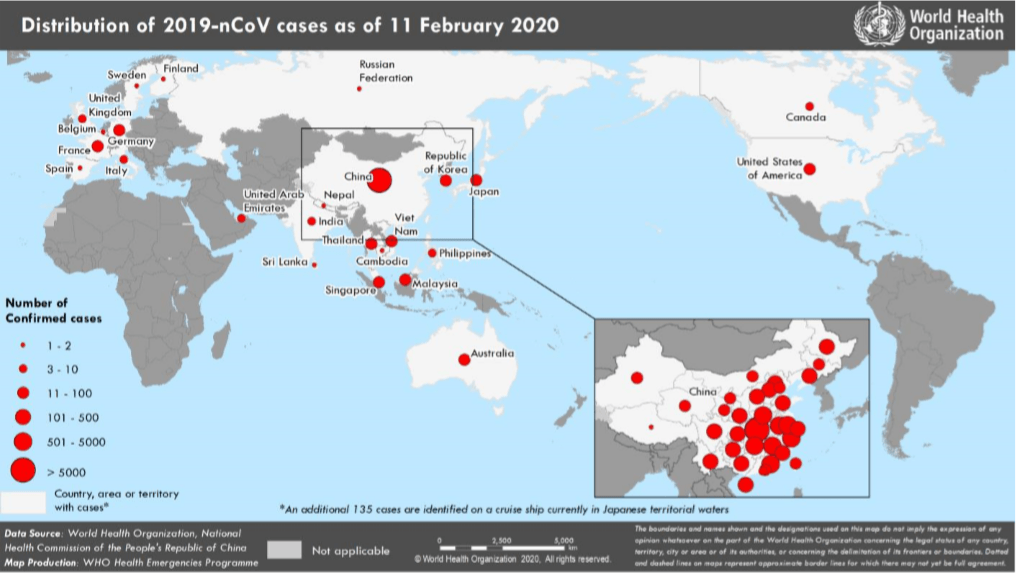 distribution of COVID-19 worldwide in February 